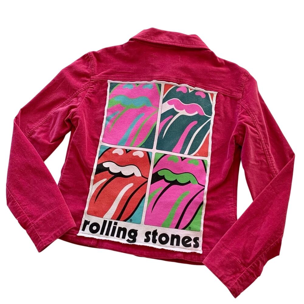 Reworked Apparel The Rolling Stones Pink Corduroy Upcycled Jacket Women's Small - Picture 7 of 7
